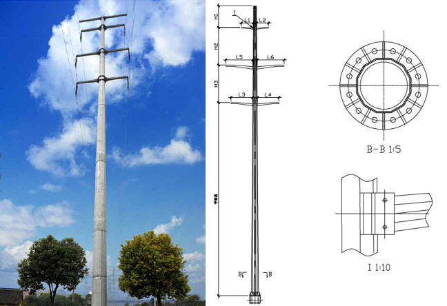 110kv伝達タワーのテレコミュニケーションのアンテナ携帯電話信号のための鋼鉄モノラル ポーランド人タワー 2